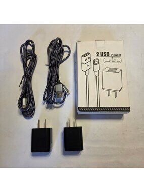 2 USB Power Adapter & Fast Charging Cables Set Dual Port Wall Chargers